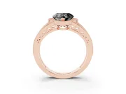 Fancy Black Heart Cut Diamond Halo Ring Set in Rose gold with Accent Split Shank and Prong Setting