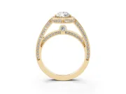 Pear Cut Diamond Halo Pavé Split Shank Ring Set in Yellow gold with Prong Setting