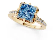 Cushion Cut Floral Petal Engagement Ring Setting for a Fancy Blue Lab-Grown Diamond | Petal Accents | Yellow Gold