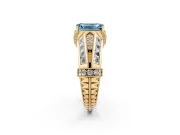 Fancy Blue Emerald Cut Diamond Vintage-Inspired Milgrain Ring Set in Yellow gold with Accent Split Shank