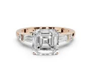 Asscher Cut Tapered Baguette Engagement Ring Setting | Bar Set Sides | Rose Gold