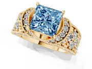 Princess Cut Vintage Pave Engagement Ring Setting for a Fancy Blue Lab-Grown Diamond | Milgrain Edges | Yellow Gold