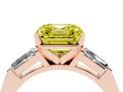 Asscher Cut Three Stone Engagement Ring Setting for a Fancy Yellow Lab-Grown Diamond | Tapered Baguettes | Rose Gold