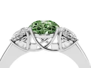 Fancy Green Three-Stone Oval Cut Diamond Ring Set in Silver with Matching Prong Settings and Plain Band