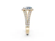 Oval Halo Pavé Engagement Ring Setting for a Fancy Blue Lab-Grown Diamond | Narrow Split Shank | Yellow Gold