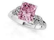 Fancy Pink Radiant Cut Diamond Solitaire Ring Set in Silver with Marquise Twist Band and Prong Setting