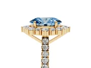 Oval Scalloped Halo Engagement Ring Setting for a Fancy Blue Lab-Grown Diamond | Single Row Pave | Yellow Gold
