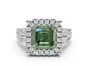 Asscher Cut Halo Engagement Ring Setting for a Fancy Green Lab-Grown Diamond | Graduated Channel Band | Platinum