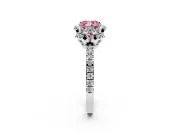 Fancy Pink Cushion Cut Diamond Halo Pavé Band Ring Set in Platinum with Prong-Held Center