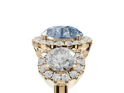 Round Three Stone Halo Engagement Ring Setting for a Fancy Blue Lab-Grown Diamond | Yellow Gold