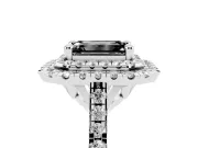 Fancy Black Emerald Cut Diamond Double Halo Statement Ring Set in White gold with Pavé Band