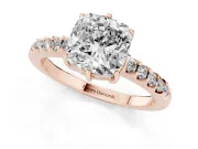 Cushion Cut Hidden Halo Solitaire Engagement Ring Setting | Shared Prong Band | Rose Gold