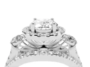 Oval Halo Split Shank Engagement Ring Setting | Round Side Stones | Sterling Silver
