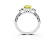 Cushion Cut Three Stone Engagement Ring Setting for a Fancy Yellow Lab-Grown Diamond | Graduated Pave Band | Platinum