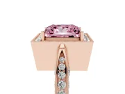 Princess Cut Milgrain Halo Engagement Ring Setting for a Fancy Pink Lab-Grown Diamond | Side Stones | Rose Gold