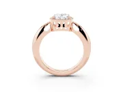 Oval Cut Diamond Halo Engagement Ring Set in Rose gold with Plain Split Shank and Prong Setting