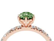 Fancy Green Pear Cut Diamond Pavé Solitaire Ring Set in Rose gold with Round Band and Prong Setting