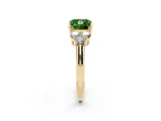 Fancy Green Princess Cut Diamond Cluster Ring Set in Yellow gold with Round Accent Stones and Prong Setting on a Plain Band