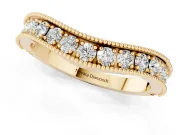 Round Lab-Grown Diamond Milgrain Contour Wedding Band | Beaded Rails | Yellow Gold
