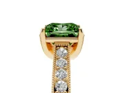 Princess Cut Hidden Halo Engagement Ring Setting for a Fancy Green Lab-Grown Diamond | Milgrain Pave | Yellow Gold