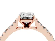 Emerald Cut Diamond Solitaire Engagement Ring Set in Rose gold with Delicate Pavé Band and Prong Setting