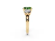 Fancy Green Oval Cut Diamond Three-Stone Ring Set in Yellow gold with Prong Setting and Classic Band