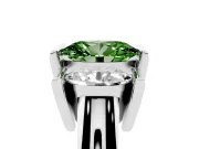 Fancy Green Oval Cut Diamond Three-Stone Channel Set Ring Set in Platinum with Smooth Polished Band