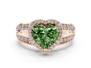 Fancy Green Heart Cut Diamond Halo Ring Set in Rose gold with Double Pavé Split Shank