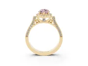 Fancy Pink Marquise Cut Diamond Halo Ring Set in Yellow gold with Pavé-Lined Split Shank Band