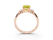 Fancy Yellow Three-Stone Radiant Cut Diamond Channel Set Ring Set in Rose gold with Bar Prongs