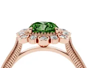 Fancy Green Cushion Cut Diamond Halo Milgrain Pavé Ring Set in Rose gold with Prong Setting