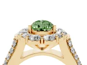 Fancy Green Pear Cut Diamond Halo Engagement Ring Set in Yellow gold with Split Shank and Prong Setting