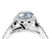 Oval Halo Pavé Engagement Ring Setting for a Fancy Blue Lab-Grown Diamond | Narrow Split Shank | Sterling Silver
