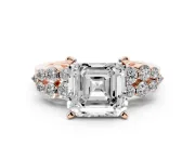 Asscher Cut Diamond Cluster Engagement Ring Set in Rose gold with Pavé Band and Prong Setting