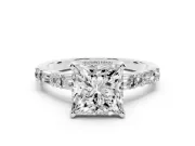Princess Cut Diamond Solitaire Set in Silver with Side Baguettes and Channel Set Band