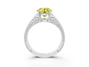 Fancy Yellow Round Cut Diamond Split Shank Ring Set in Platinum with Pavé Band and Prong Setting