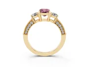 Emerald Cut Three Stone Engagement Ring Setting for a Fancy Pink Lab-Grown Diamond | Graduated Pave Band | Yellow Gold