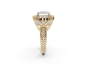 Radiant Cut Vintage Floral Halo Engagement Ring Setting | Engraved Milgrain Band | Yellow Gold