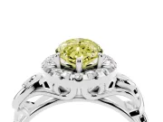 Fancy Yellow Marquise Cut Diamond Halo Ring Set in Platinum with Scrollwork Band and Prong Setting