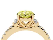 Oval Side Stone Pave Engagement Ring Setting for a Fancy Yellow Lab-Grown Diamond | Paired Round Accents | Yellow Gold