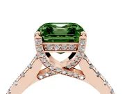 Asscher Cut Hidden Halo Pave Engagement Ring Setting for a Fancy Green Lab-Grown Diamond | Claw Prongs | Rose Gold