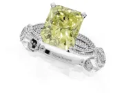 Radiant Cut Vintage Engagement Ring Setting for a Fancy Yellow Lab-Grown Diamond | Graduated Stations | Platinum