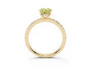 Fancy Yellow Oval Cut Diamond Pavé Band Ring Set in Yellow gold with Prong-Set Center Stone