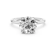 Round Cut Diamond Solitaire Engagement Ring Set in Platinum with Thin Band and Prong Setting