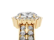 Oval Scalloped Halo Engagement Ring Setting | Double Row Band | Yellow Gold