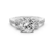 Three-Stone Cushion Cut Diamond Pavé Band Ring Set in Silver with Prong Setting