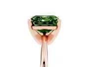 Fancy Green Asscher Cut Diamond Solitaire Ring Set in Rose gold with Prong Setting on a Plain Round Band