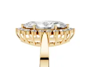 Marquise Cut Diamond Halo Ring Set in Yellow gold with Round Halo and Smooth Solitaire Band