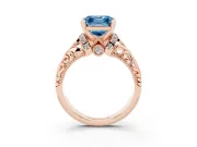 Fancy Blue Asscher Cut Diamond Filigree Halo Engagement Ring Set in Rose gold with Prong Setting