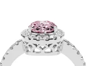Fancy Pink Oval Cut Diamond Pavé Band Halo Engagement Ring Set in Silver with Prong Setting